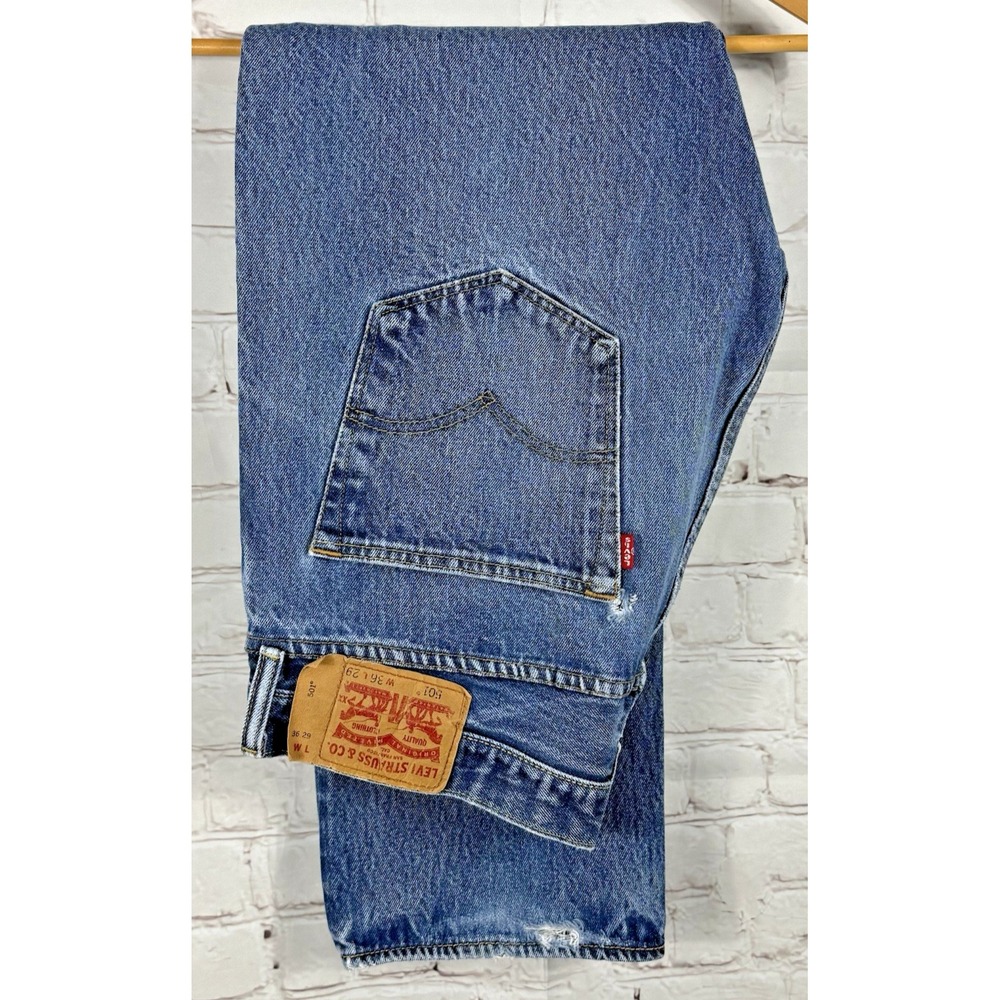 Levis 501‎ Jeans Men's 36X29 Blue Denim Pants Workwear Faded Straight Button Fly